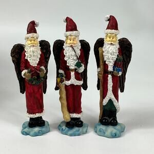 Vintage Angel Santa Figurines x3 Hand Painted Resin Christmas Decor Holiday 6"